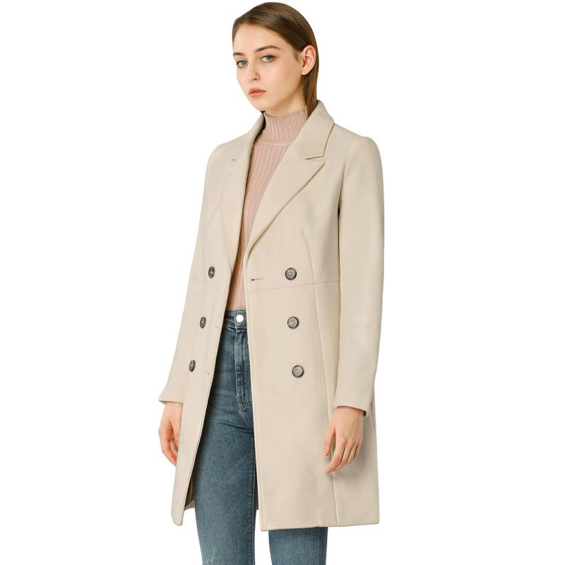 Allegra K Women's Double Breasted Notched Lapel Winter Long Coat, 1 of 8
