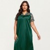 Anna-Kaci Lounge Women's PLus Size Satin Nightgown with Delicate Lace V-Neck Short Sleeves and Soft Flowing Silhouette - 3 of 4