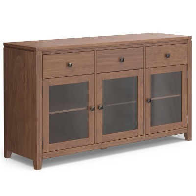 NicBex 54" Modern 3-Doors Sideboard,Kitchen Storage Cabinets with 3 Drawers and 3 Tempered Glass Doors for Kitchen and Dining Room,Dark Brown/White