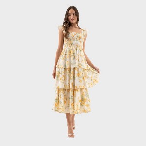 August Sky Women's Smocked Floral Tiered Midi Dress - 1 of 4