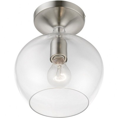 Brushed Nickel 1-Light Semi-Flush Mount with Clear Glass Shade