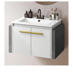 24 in Small Bathroom Vanity Ceramic Basin Cabinet With Sink Combo Wall Mounted Modern Vanity Bathroom Storage Cabinet Modern Storage Cabinet - 1 of 4