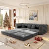 AENKYO 3-in-1 Convertible Sleeper Sofa, 91" L-Shaped Velvet Couch with Movable Ottoman & Gold Trim, Chesterfield Design - 2 of 4