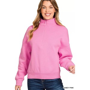 I am a Fashion junky Zenana Fleece High Neck Half Zip Sweatshirt - 1 of 4