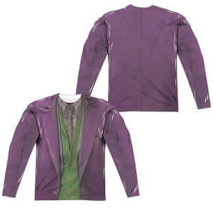 Men's Dark Knight Joker Costume (Front Back Print) Long Sleeve Costume T-Shirt - 1 of 4