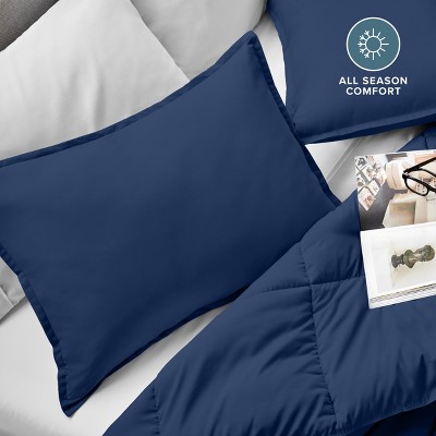 Dark Blue Hypoallergenic Microfiber Queen Pillow Sham Set