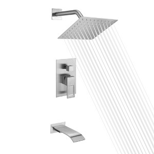 SumerainTub and Shower Faucet Set with Pressure Balance Valve, 8 Inch Shower Head, Brushed Nickel - 1 of 4