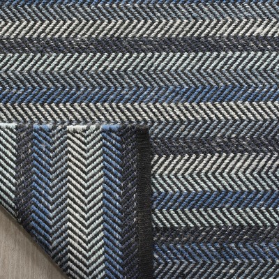 Blue Striped Kilim Wool and Cotton 5' x 8' Area Rug