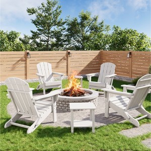 Folding Adirondack Chairs Set of 4 with 2 Side Table,HDPE Plastic Outdoor Chairs, Wood Texture,380Lbs & Weather Resistant for Fire Deck,Patio - 1 of 4