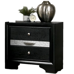 Gulches Contemporary 2-Drawer Nightstand, Black Engineered & Rubber Wood Bedside Table with Nickel Knobs, English Dovetail, Hidden Jewelry Drawer - 1 of 4