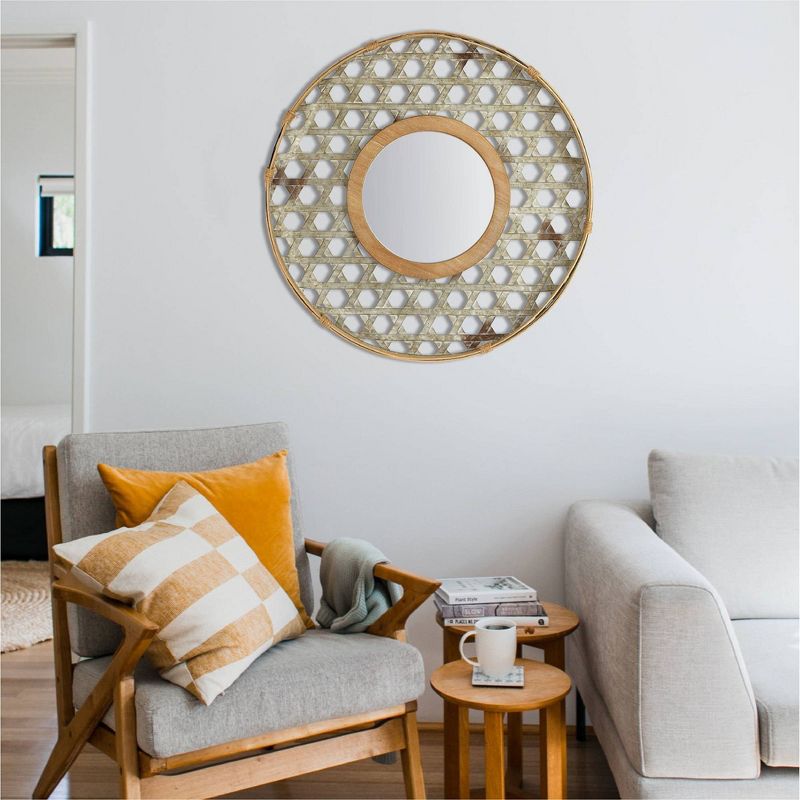 Round Metal Wall Mirror with Galvanized Wood Frame - Storied Home, 3 of 10