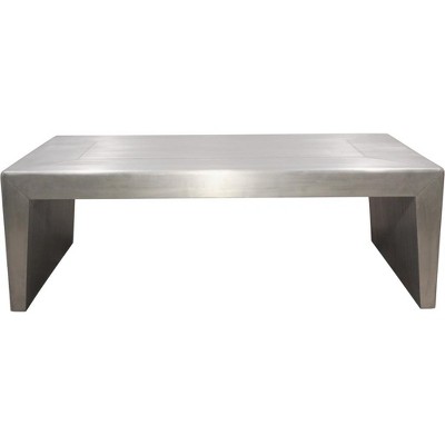 HomeRoots 54" Silver Aluminum and Solid Wood Sled Coffee Table