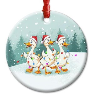 Lomsoe Ducks Christmas Ceramic Ornaments Cute Ducks Dancing with Holiday Light Ornament Xmas Tree Decors Funny Gifts - 1 of 1