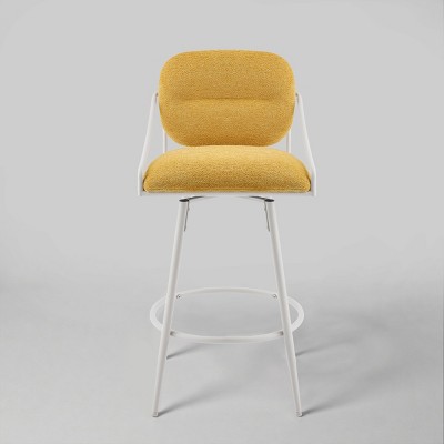 Art Leon Comfortable Fabric Mid-century Modern Swivel Barstool with Wood Back and Metal Frame