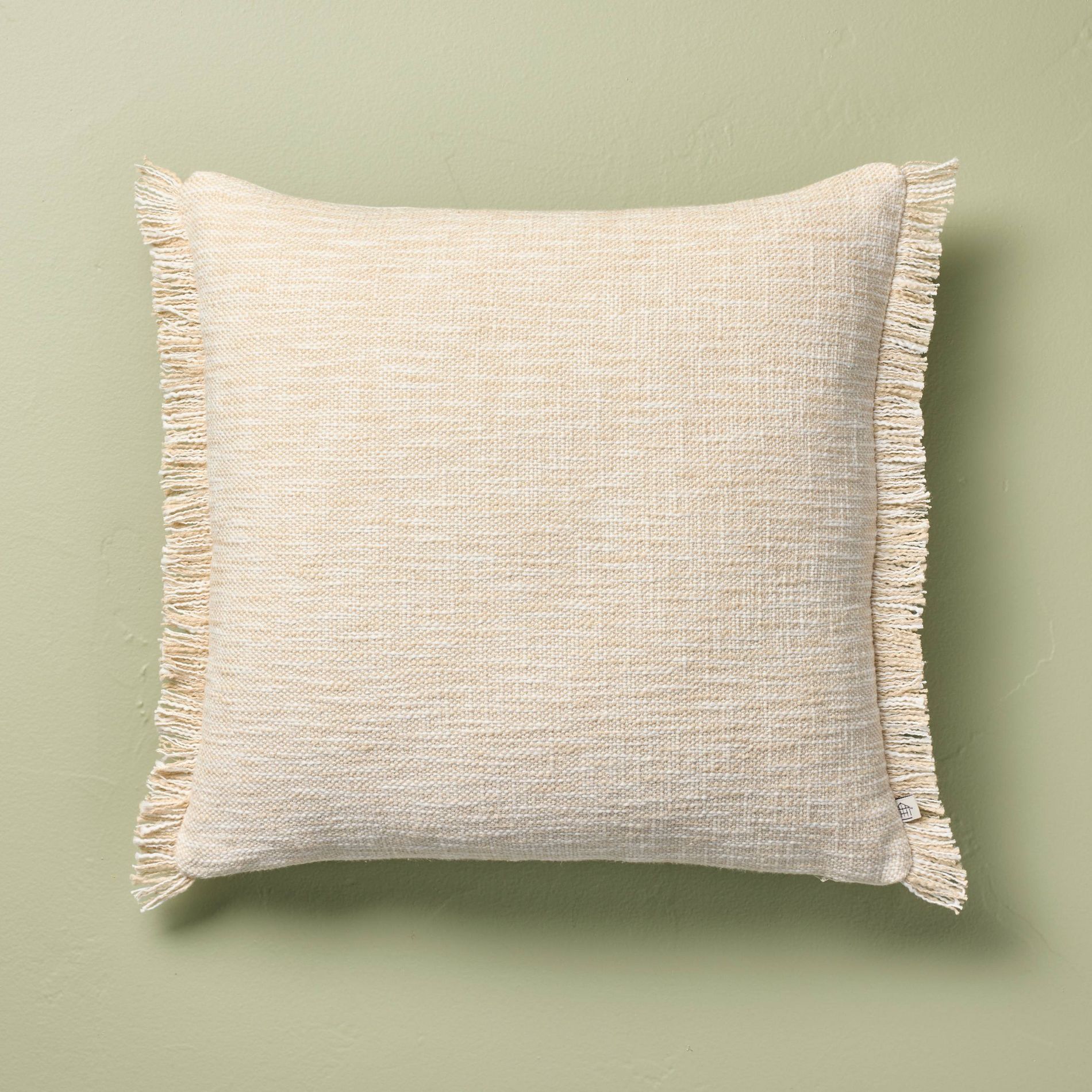 18"x18" Textured Fringe Throw Pillow Sour Cream - Hearth & Hand™ with Magnolia