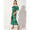 Allegra K Women's Floral Casual Off Shoulder Wide Leg Jumpsuit with Belt - 2 of 4