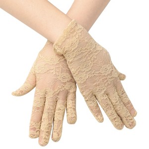 Unique Bargains Lace Women Short Vintage Breathable Elegant Wedding Gloves Beige 1 Pair - 1 of 4