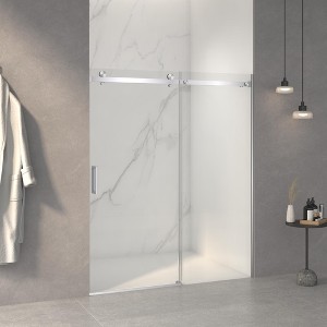 ORRD 56-60"W x 72"H Frameless Sliding Shower Door, 5/16" Clear Tempered Glass, Brushed Nickel Finish - 1 of 4