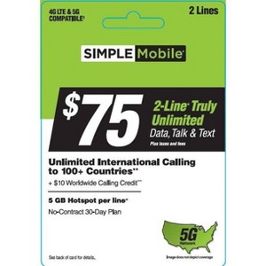 Simple Mobile SPC V1 $75: Phone Gift Card, Non-reloadable, No Expiry, Domestic Usage - 1 of 1
