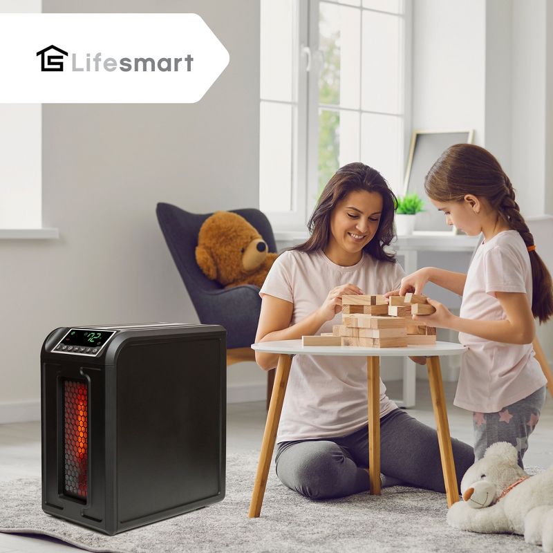Lifesmart 3 Element 1500W Portable Electric Infrared Quartz Indoor Medium Room Space Heater with Remote Control for a Warm Comfortable Room, Black, 5 of 8