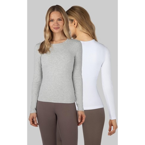 Yogalicious Womens 2 Pack Zenly Evelyn Long Sleeve Mock Neck Crop Top -  Gardenia/black - X Small : Target