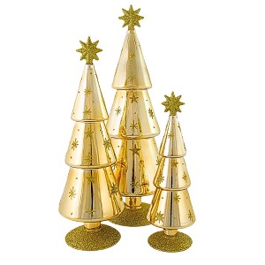 Cody Foster 14.5 Inch Festive Alpine Trees Gold Christmas Decorative Tree Set , Christmas Decor Stars Snowflakes Set 3 (3PC) - 1 of 4