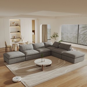 WJShome 160.6" Cloud Modular Sectional Sofa with Thick Cushion,Down Filled V Shaped Sofa Couch for Living Room,Convertible Couches with Ottoman - 1 of 4