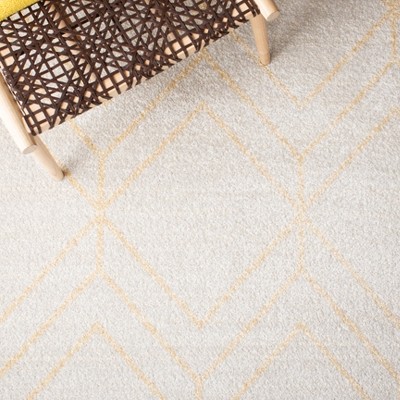 Ivory and Gold Geometric Runner Rug, 2'6" x 8'