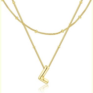 Bubble Initial Necklace 14K Gold Plated Personalized Letter A-Z Jewelry - 1 of 4
