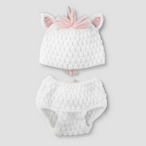 Baby Girls Unicorn Hat Diaper Cover Set Cloud Island White
