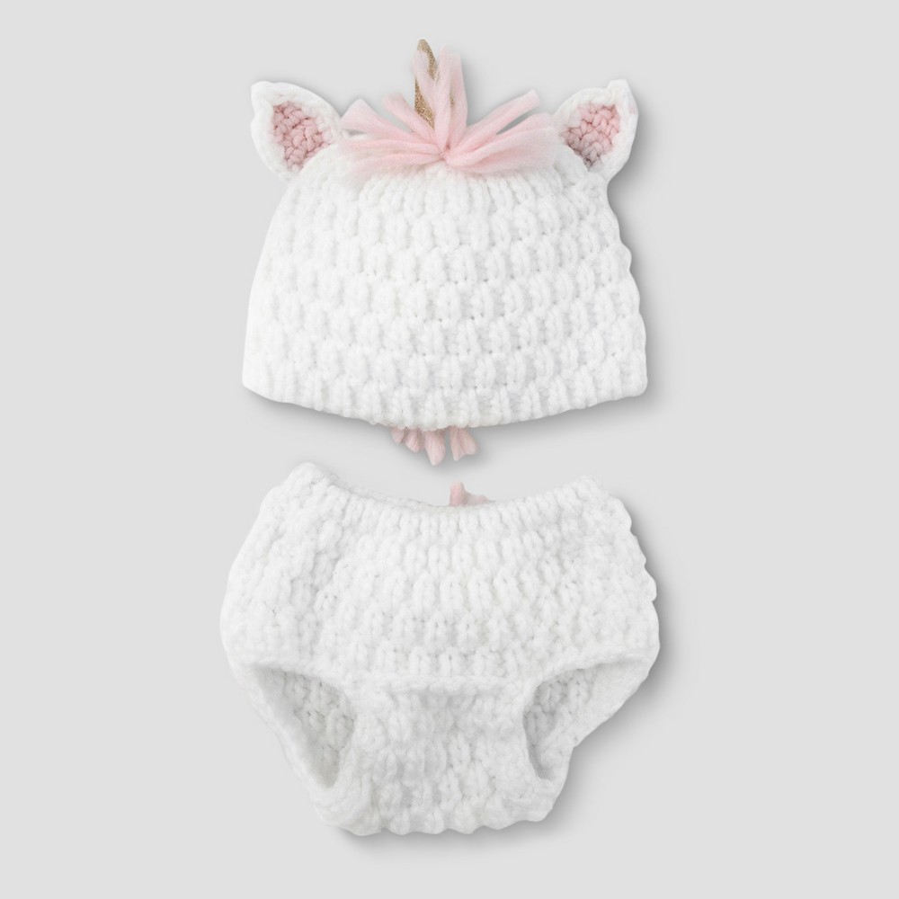 Baby Girls' Unicorn Hat & Diaper Cover Set - Cloud Island White