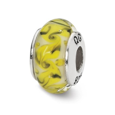 Black Bow Jewelry Yellow, Green, White Swirl Glass & Sterling Silver Bead Charm, 13mm