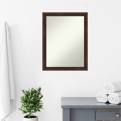 Warm Walnut 21"x27" Rectangular Wood Bathroom Vanity Mirror