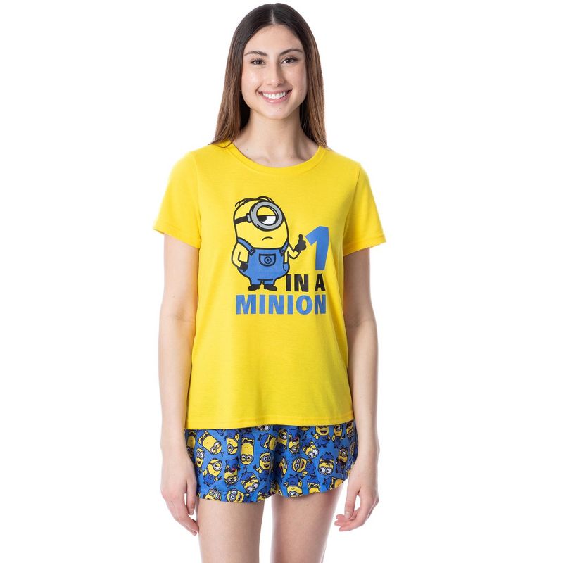Despicable Me Womens' Minions 1 In A Minion Sleep Pajama Set Short Multicolored, 1 of 6