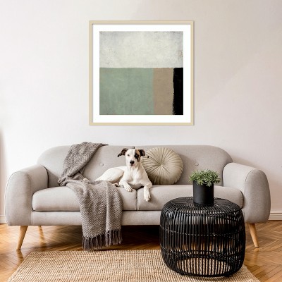 Abstract Geometric Lithograph with Wood Frame, 33 x 33 Inches