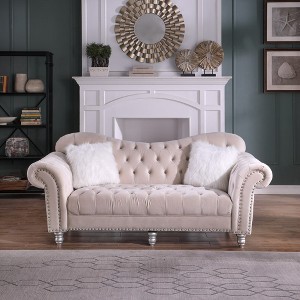 82 in. Velvet Couch 3 Seater Classic America Chesterfield Tufted Camel Back Sofa - Morden Fort - 1 of 4