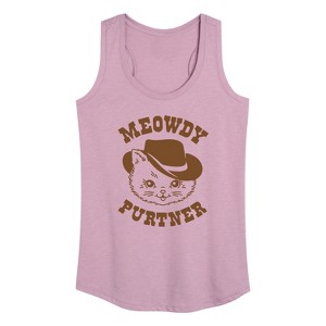 Women's - Instant Message - Cat Cowboy Meowdy Purtner Graphic Racerback Tank - 1 of 4