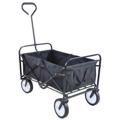 FURNIinspire Wheelbarrows And Lawn Carts Folding Wagon Cart, Collapsible Garden, Beach, Shopping Cart With Handle, Black, 39“*20"*46"