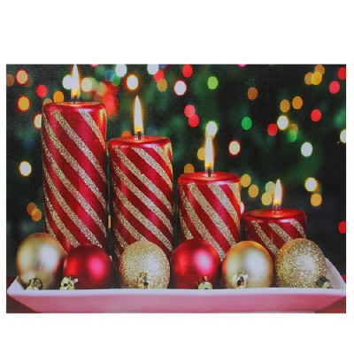 Northlight LED Lighted Red and Gold Christmas Candles Display Canvas Wall Art 11.75" x 15.75"
