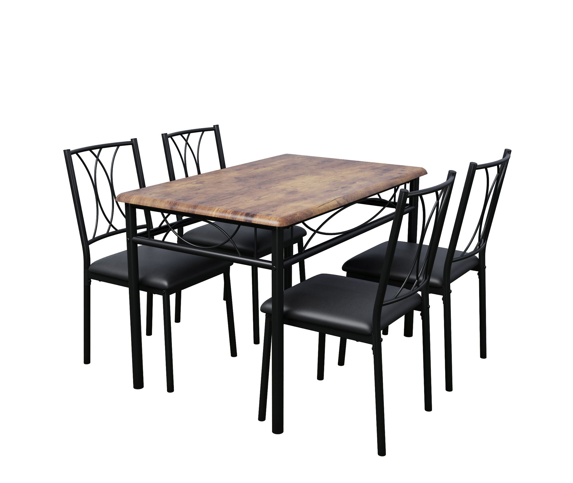 Dining Table Set for 4, Rectangular Kitchen Table with 4 Upholstered Chairs, Space-Saving Small Dining Room Set for Apartment, Rustic Brown