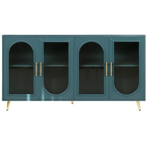 HomeRoots 60" Teal Blue Ribbed Texture Sideboard with Four Doors - 1 of 4