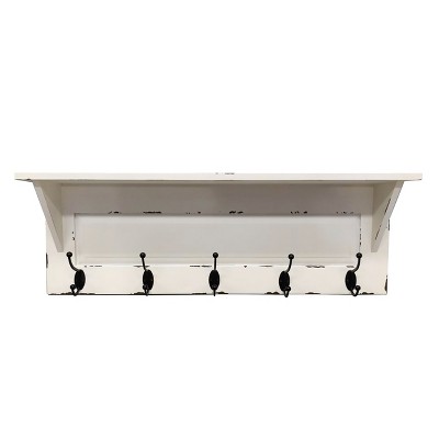 VIP Wood 28 in. White Wall Mounted Shelf with Hooks
