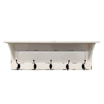 VIP Wood 28 in. White Wall Mounted Shelf with Hooks