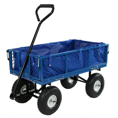 Sunnydaze Outdoor Lawn and Garden Heavy-Duty Steel Utility Cart with Removable Sides and Weather-Resistant Polyester Liner - Blue