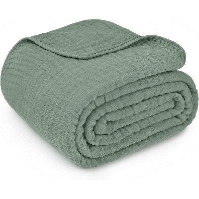 Fern Green King Size Muslin Cotton Throw Blanket