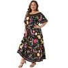 Women's Plus Size Floral Elastic Tiered Square Neck Off Shoulder Short Sleeve Casual A-Line Maxi Dresses with Belt - Agnes Orinda - 3 of 4