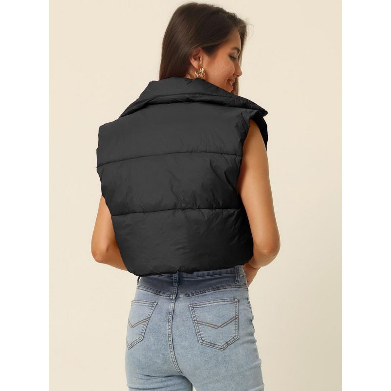 Seta T Women's High Stand Collar Lightweight Zip Puffer Crop Padded Vest, 4 of 6