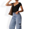 Anna-Kaci Women's Short Sleeve Sweetheart Neckline Bodysuit with Slim Fit and Stretch Fabric - 2 of 4