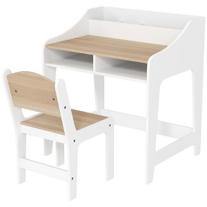 Aghana Digitals Kids Study Desk & Chair Set, White - Spacious Tabletop with 5 Storage Compartments, - 1 of 4