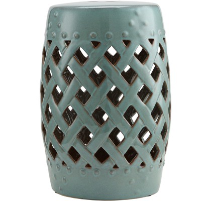 Dracelo 13 in x 18 in Ceramic Garden Stool with Woven Lattice Design & Glazed Strong Materials Decorative End Table